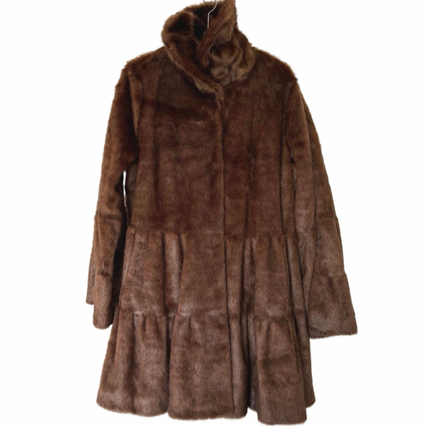 Donna Salyers Fabulous Furs (Xl) Brown Faux Mink Fit Flare Long Coat Nwt — image 3 of 8